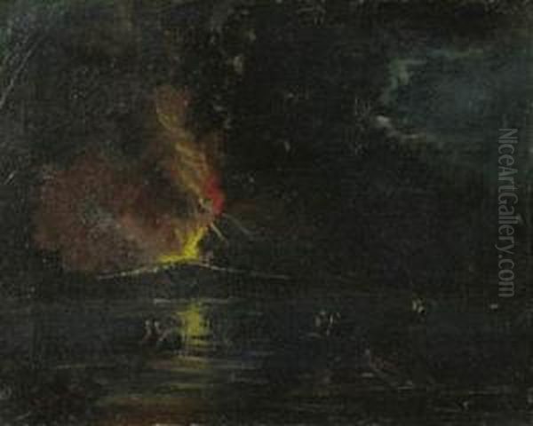 Notturno Con L'eruzione Del Vesuvio Oil Painting by Salvatore Fergola