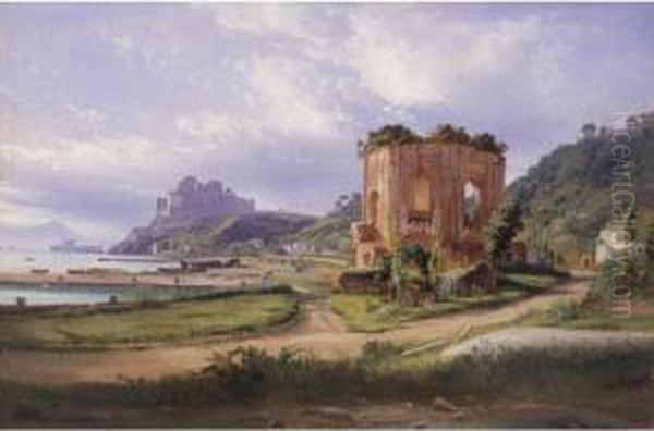 View Of The Castello Di Baia, Naples Oil Painting by Salvatore Fergola