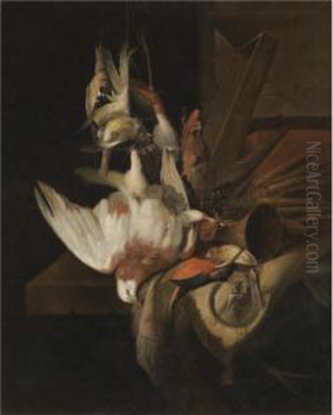 A Still Life With Song Birds And Hunting Gear Oil Painting by William Gowe Ferguson