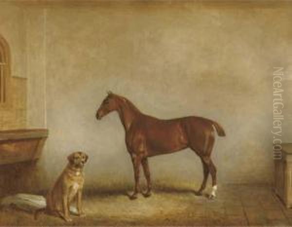 Bess And Polly In A Stable Oil Painting by Claude L. Ferneley