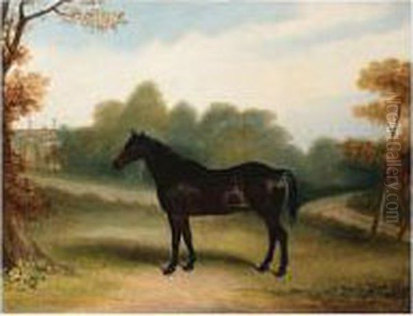 A Dark Bay Hunter In The Grounds Of A Country House Oil Painting by Claude L. Ferneley