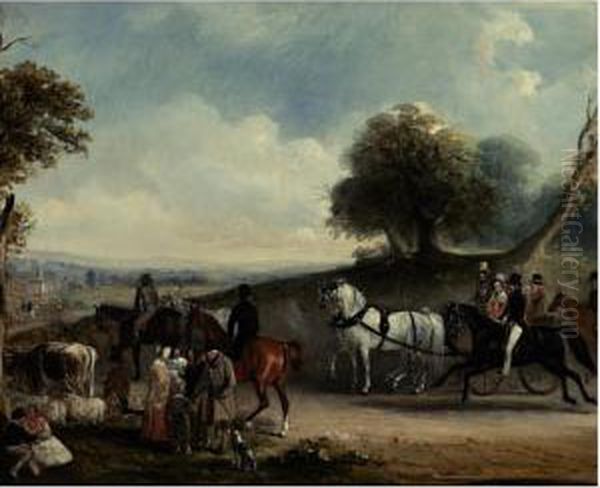 Going To Market In Melton Mowbray Oil Painting by John Jnr. Ferneley