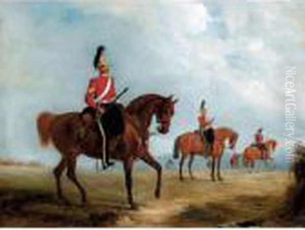 A Sergeant Of The 1st Or Royal 
Regiment Of Dragoons With Other Mounted Members Of His Regiment Oil Painting by John Jnr. Ferneley