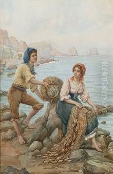 'the Fisherman's Wooing' Oil Painting by Carlo Ferranti