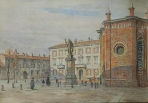 Piazza Borromei- Un Mattinodi Novembre Oil Painting by Arturo Ferrari