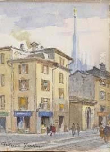 Angolo Di Via San Clemente E Via Larga Milano Oil Painting by Arturo Ferrari