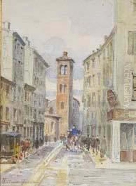 Via Tre Alberghi E San Satiro E Via Speronari Oil Painting by Arturo Ferrari