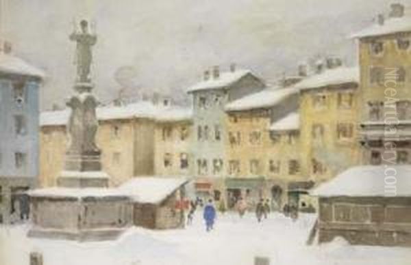 Prima Neve A Porta Romana, Veduta Di San Nazzaro Oil Painting by Arturo Ferrari