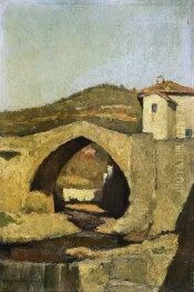 Paesaggio Montano Con Ponte Oil Painting by Arturo Ferrari