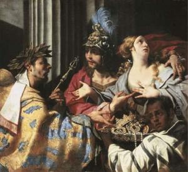 Agamemnon Refusing To Allow Chryses To Ransom His Daughter Chryseis Oil Painting by Luca Da Reggio (Ferrari)