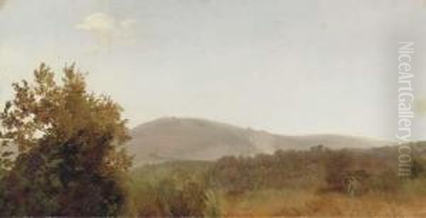 A Panoramic Landscape View Oil Painting by Giovanni-Battista Camuccini