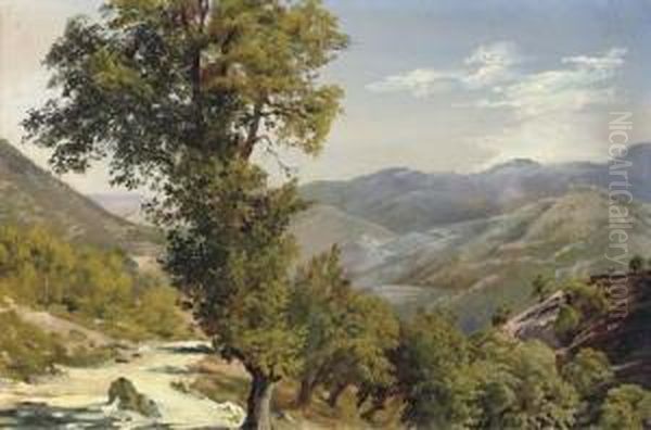 A Mountain View With A Path Oil Painting by Giovanni-Battista Camuccini