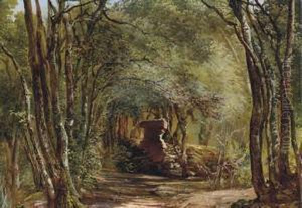 Ruins In The Forest Oil Painting by Giovanni-Battista Camuccini