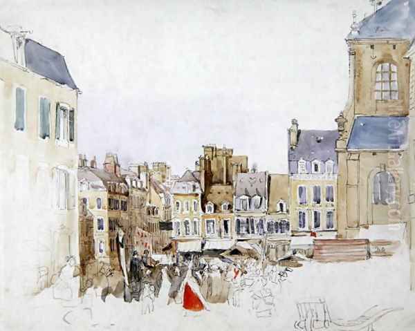 A French Market Place, c.1829 Oil Painting by David Cox