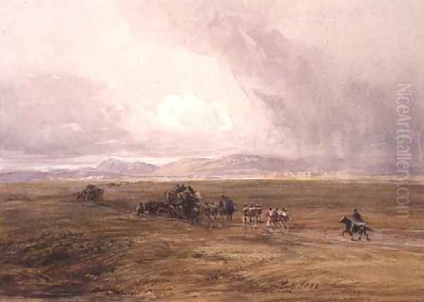 A Baggage Train Crossing a Plain Oil Painting by David Cox