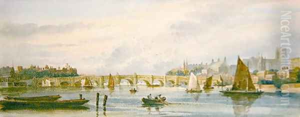 A View of Westminster Bridge looking west towards Lambeth Palace and Westminster Abbey Oil Painting by David Cox