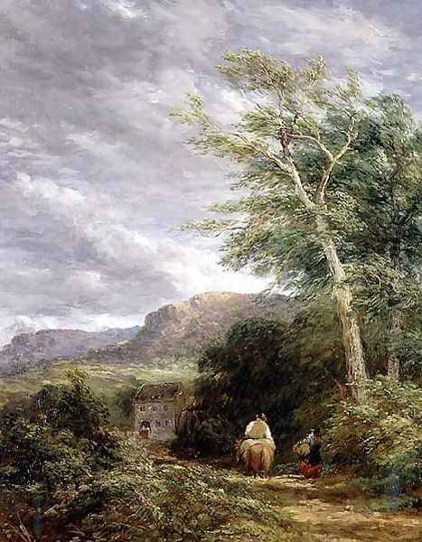 Welsh Landscape with a Watermill Oil Painting by David Cox