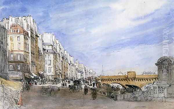 Pont Neuf from the Quai de L'Ecole, Paris Oil Painting by David Cox