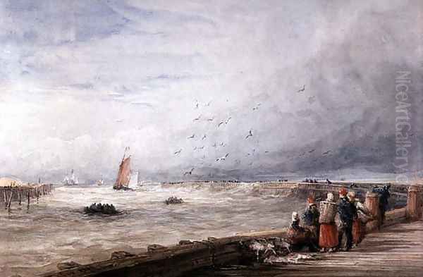 Calais Pier Oil Painting by David Cox