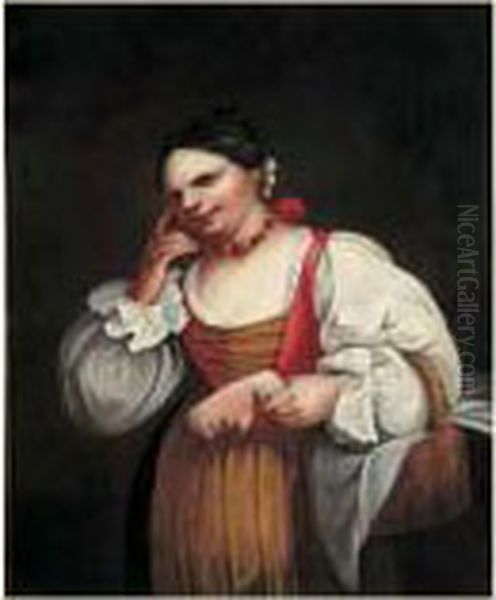 Jeune Femme Tenant Un Masque Oil Painting by Giovanni Domenico Ferretti