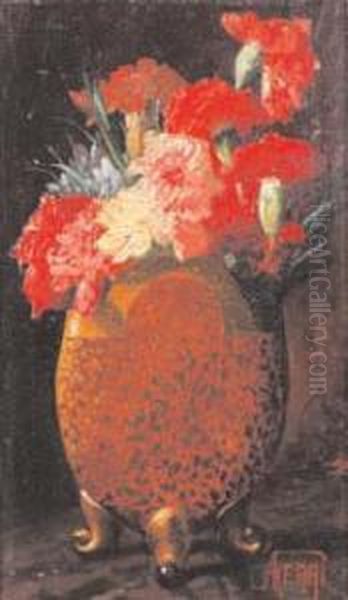 Vaso Con Garofani Oil Painting by Augusto Ferri