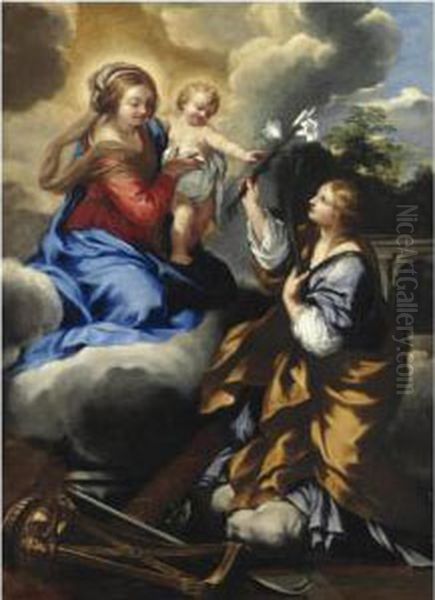 Madonna Col Bambino E Santa Martire Oil Painting by Ciro Ferri