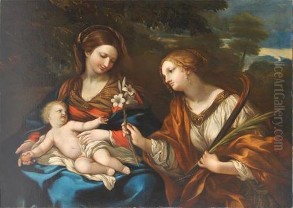 Madonna Col Bambino E S.agata Oil Painting by Ciro Ferri