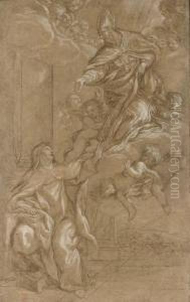 Saint Augustine Appearing To Saint Teresa Of Avila Oil Painting by Ciro Ferri