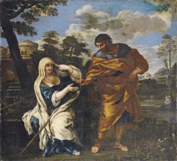 Judah And Tamar Oil Painting by Ciro Ferri