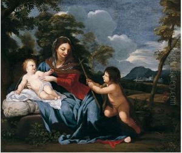 Madonna Col Bambino E San Giovannino Oil Painting by Ciro Ferri