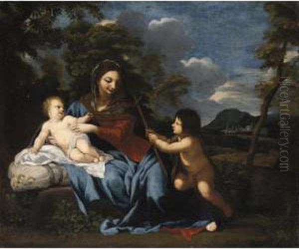 Madonna Col Bambino E San Giovannino Oil Painting by Ciro Ferri