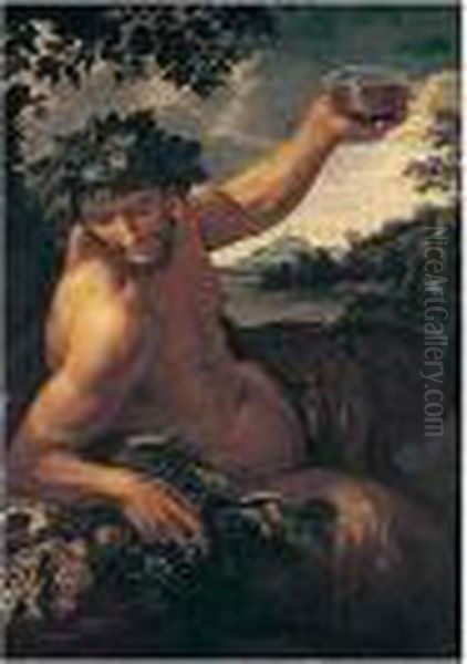 A Satyr Reclining In A Landscape Oil Painting by Ciro Ferri