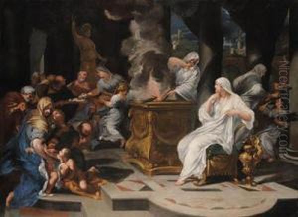 The Virgins Tending The Fire In The Temple Of Vesta Oil Painting by Ciro Ferri