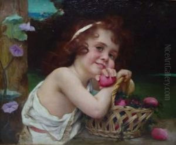  Fillette Au Panier De Prunes  Oil Painting by Gabriel Joseph Marie Augustin Ferrier