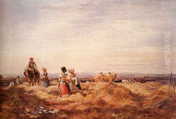 In the Hayfield Oil Painting by David Cox