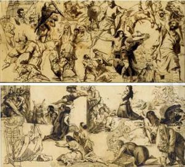 Copies D'apres Differents Details De Tableaux Oil Painting by Gabriel Joseph Marie Augustin Ferrier