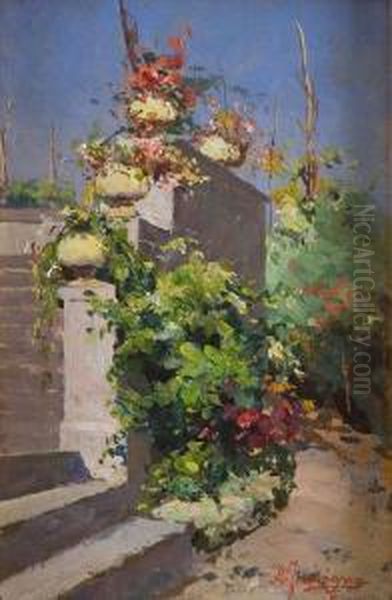 Piante In Giardino Oil Painting by Antonio Ferrigno