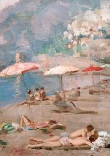 Sulla Spiaggia, Sorrento Oil Painting by Antonio Ferrigno