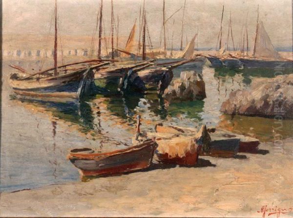 Nel Porto Oil Painting by Antonio Ferrigno