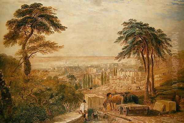 View Over a Town Oil Painting by David Cox