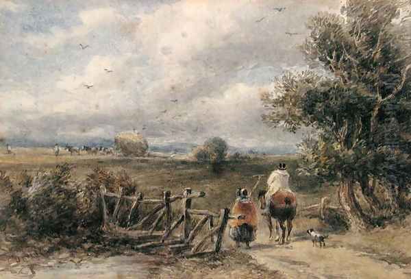 Figures Crossing a Bridge Oil Painting by David Cox