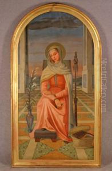 Virgin In A Courtyard Oil Painting by Egisto Ferroni