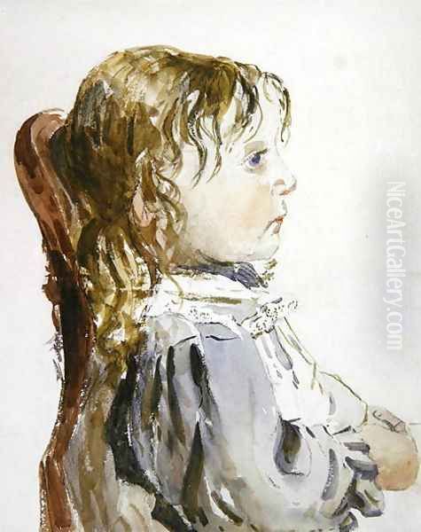 Study of a small girl in a pinafore, probably late 1840s Oil Painting by David Cox