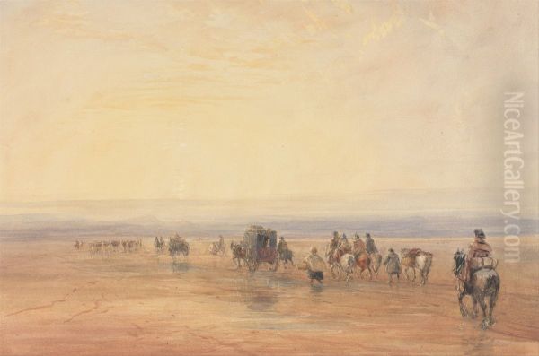 Crossing Lancaster Sands Oil Painting by David Cox