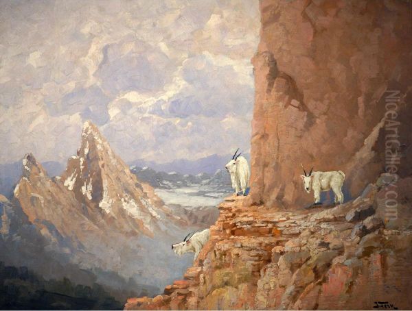 Glacier Park Goats Oil Painting by John Fery