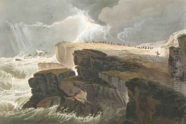 Plate from Book 10 Storm, View on the Coast of Hastings from A Treatise on Landscape Painting Oil Painting by David Cox