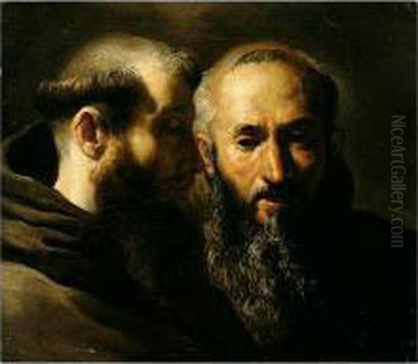 Two Head Studies Of Franciscan Saints Oil Painting by Domenico Fetti