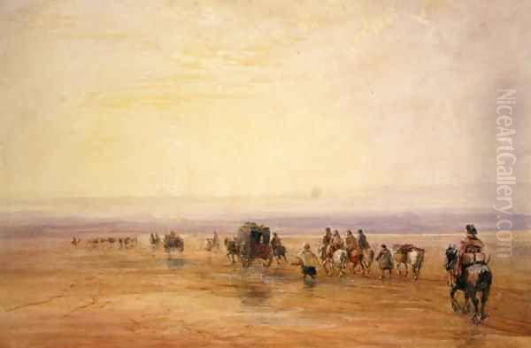 On Lancaster Sands, Sunset (Crossing Lancaster Sands) c.1835 Oil Painting by David Cox