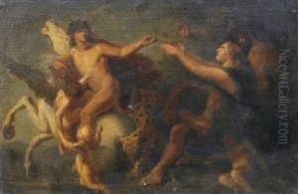 Bacchische Szene. Bacchus Auf Dem
 Pegasus Reitend (1847).

 Ol Auf Leinwand. H 29; B 45 Oil Painting by Anselm Feuerbach