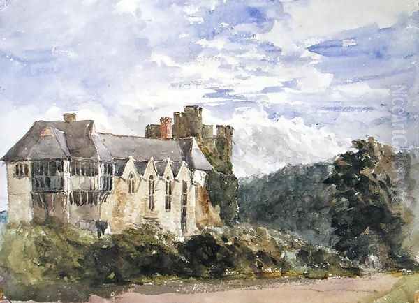 Stokesay Castle and Abbey Oil Painting by David Cox